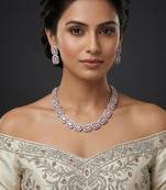 Baby pink ad & agate stone designer necklace set with earrings – rhodium plated