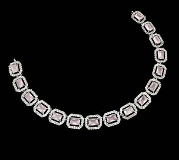 Baby pink ad & agate stone designer necklace set with earrings     rhodium plated 3
