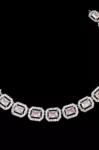 Baby pink ad & agate stone designer necklace set with earrings – rhodium plated