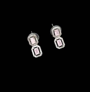 Baby pink ad & agate stone designer necklace set with earrings     rhodium plated 4