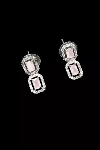 Baby pink ad & agate stone designer necklace set with earrings – rhodium plated