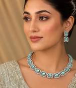 Pista green ad & agate stone designer necklace set with earrings – rhodium plated