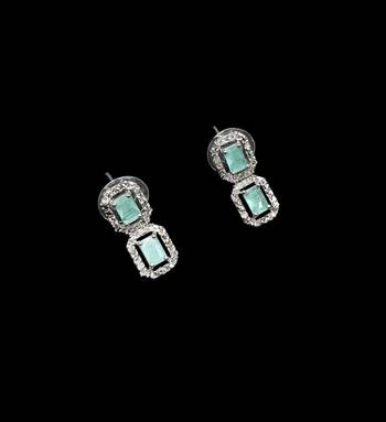 Pista green ad & agate stone designer necklace set with earrings     rhodium plated 3