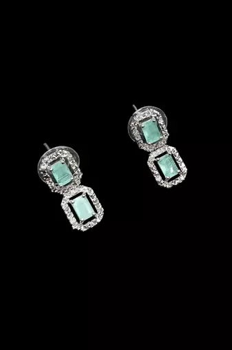 Pista green ad & agate stone designer necklace set with earrings – rhodium plated