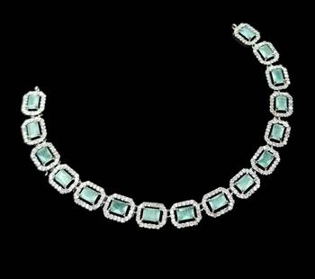 Pista green ad & agate stone designer necklace set with earrings     rhodium plated 4