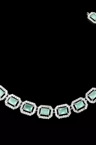 Pista green ad & agate stone designer necklace set with earrings – rhodium plated