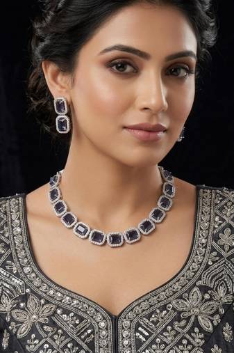 Purple & green ad & agate stone designer necklace set with earrings – rhodium plated