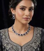 Purple & green ad & agate stone designer necklace set with earrings – rhodium plated