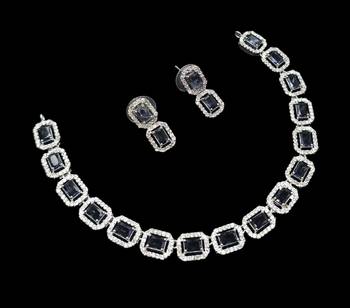 Purple & green ad & agate stone designer necklace set with earrings     rhodium plated 2