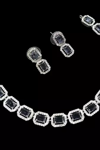 Purple & green ad & agate stone designer necklace set with earrings – rhodium plated
