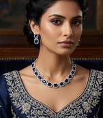 Blue & green ad & agate stone designer necklace set with earrings – rhodium plated