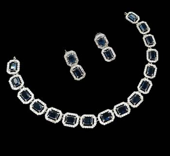 Blue & green ad & agate stone designer necklace set with earrings     rhodium plated 2