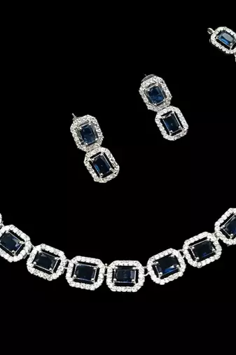 Blue & green ad & agate stone designer necklace set with earrings – rhodium plated
