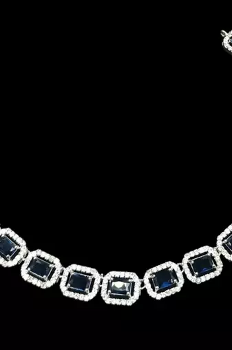 Blue & green ad & agate stone designer necklace set with earrings – rhodium plated