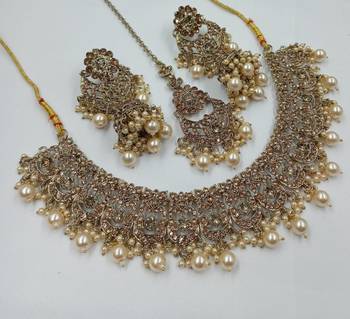 Full l c t agsta stone & agate stone necklace set with earrings, antique gold plated 2