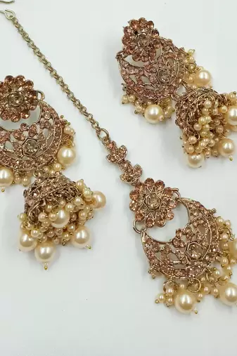 Full l c t agsta stone & agate stone necklace set with earrings, antique gold plated