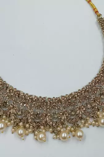 Full l c t agsta stone & agate stone necklace set with earrings, antique gold plated