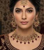 Maroon agsta stone & agate stone necklace set with earrings, antique gold plated