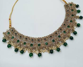 Green ad stone & agate stone necklace set with earrings, antique gold plated 3