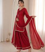 Women red silk sequin emroidery work kurta set