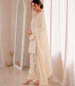 Women white silk sequin emroidery work kurta set