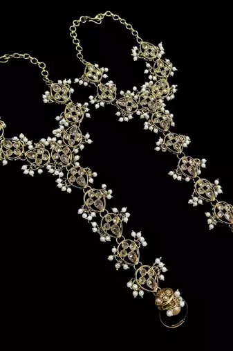L c t ston ad stone & agate stone haath-phool-hath-panja antique gold plated