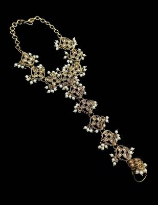 L c t ston ad stone & agate stone haath-phool-hath-panja antique gold plated 3