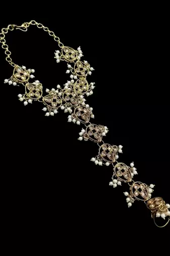L c t ston ad stone & agate stone haath-phool-hath-panja antique gold plated