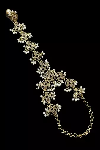 L c t ston ad stone & agate stone haath-phool-hath-panja antique gold plated