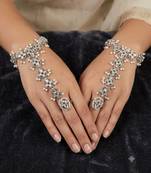 White ston ad stone & agate stone haath-phool-hath-panja antique silver plated