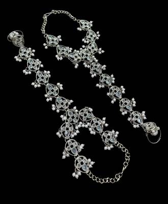 White ston ad stone & agate stone haath-phool-hath-panja antique silver plated 2