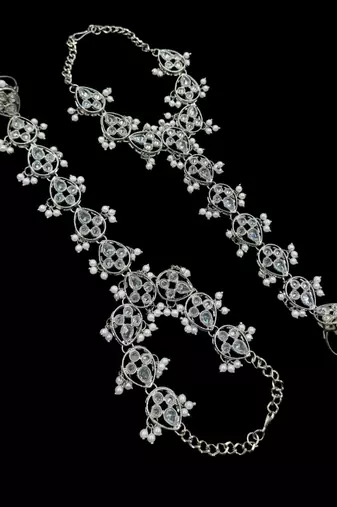White ston ad stone & agate stone haath-phool-hath-panja antique silver plated