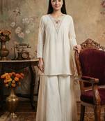 Women white silk sequin emroidery work kurta set