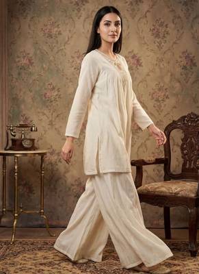 Women white silk blend sequin emroidery work kurta set 4