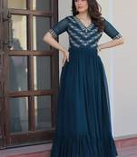 Women rama gorgette sequin emroidery work kurta set