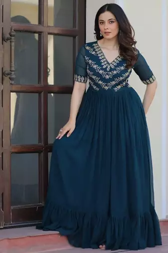 Women rama gorgette sequin emroidery work kurta set