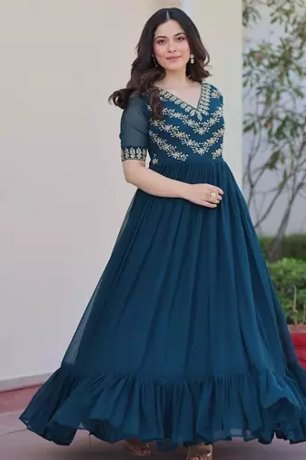 Women rama gorgette sequin emroidery work kurta set