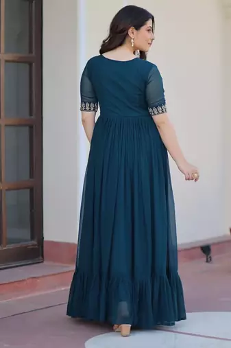 Women rama gorgette sequin emroidery work kurta set