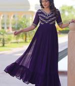 Women purple gorgette sequin emroidery work kurta set