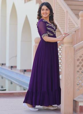 Women purple gorgette sequin emroidery work kurta set 2
