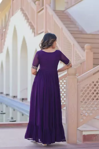 Women purple gorgette sequin emroidery work kurta set