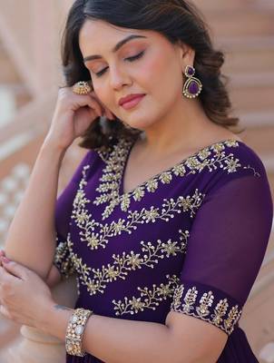 Women purple gorgette sequin emroidery work kurta set 5