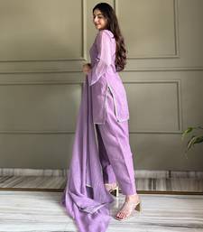 Women levender silk sequin emroidery work kurta set