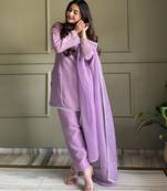 Women levender silk sequin emroidery work kurta set