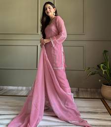 Women peach silk sequin emroidery work kurta set