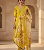 Women yellow silk sequin emroidery work kurta set