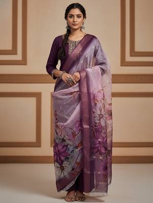 Women wine silk blend sequin emroidery work kurta set 2