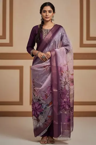 Women wine silk sequin emroidery work kurta set