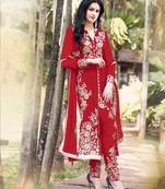 red embroidered georgette semi stitched salwar with dupatta