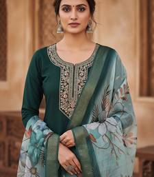 Women green silk sequin emroidery work kurta set